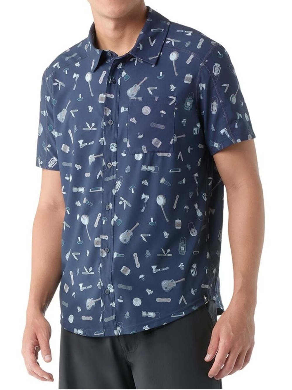 Smartwool Men's Everyday Short Sleeve Button Down Deep Navy Gone Camping small